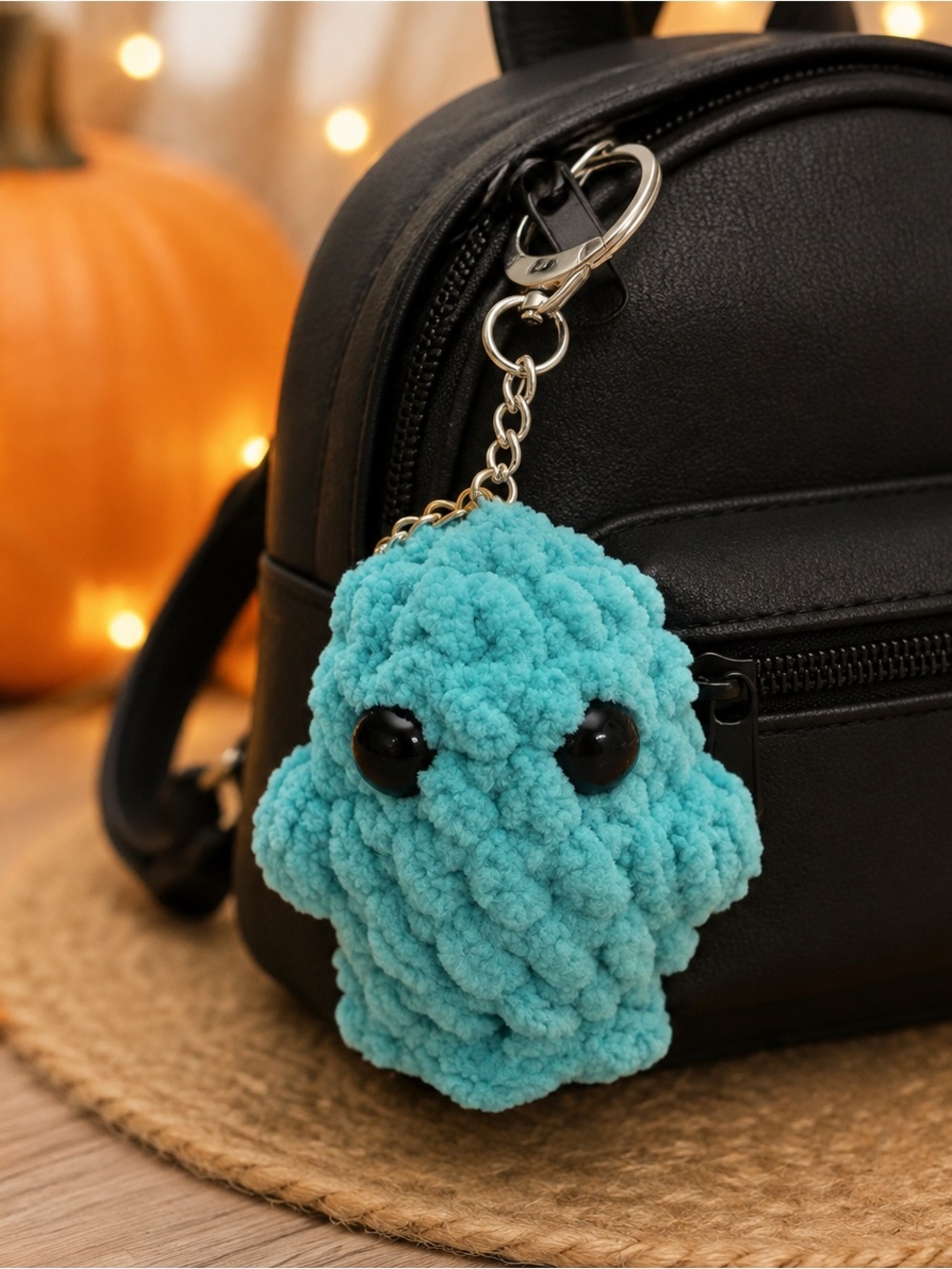 Handmade Blue Crochet Ghost Keychain – 3”